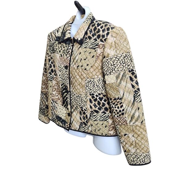 Coldwater Creek Silk Quilted Blazer-Patchwork-Animal Print-Earth Tones-Office-6 - Picture 2 of 11